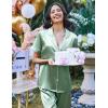 image:imageEkouaer Silk Satin Pajamas Set Women Short Sleeve Sleepwear Soft Button Down Loungewear Pjs SetGossamer Green