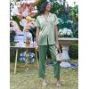 image:imageEkouaer Silk Satin Pajamas Set Women Short Sleeve Sleepwear Soft Button Down Loungewear Pjs SetGossamer Green