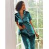 image:imageEkouaer Silk Satin Pajamas Set Women Short Sleeve Sleepwear Soft Button Down Loungewear Pjs SetGreen Pink