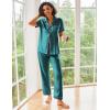 image:imageEkouaer Silk Satin Pajamas Set Women Short Sleeve Sleepwear Soft Button Down Loungewear Pjs SetGreen Pink