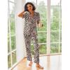 image:imageEkouaer Silk Satin Pajamas Set Women Short Sleeve Sleepwear Soft Button Down Loungewear Pjs SetLeopard