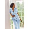 image:imageEkouaer Silk Satin Pajamas Set Women Short Sleeve Sleepwear Soft Button Down Loungewear Pjs SetLight Blue