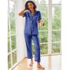 image:imageEkouaer Silk Satin Pajamas Set Women Short Sleeve Sleepwear Soft Button Down Loungewear Pjs SetNavy Blue