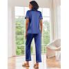 image:imageEkouaer Silk Satin Pajamas Set Women Short Sleeve Sleepwear Soft Button Down Loungewear Pjs SetNavy Blue