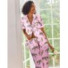 image:imageEkouaer Silk Satin Pajamas Set Women Short Sleeve Sleepwear Soft Button Down Loungewear Pjs SetPink Leopard