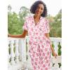 image:imageEkouaer Silk Satin Pajamas Set Women Short Sleeve Sleepwear Soft Button Down Loungewear Pjs SetPink Monkey