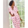 image:imageEkouaer Silk Satin Pajamas Set Women Short Sleeve Sleepwear Soft Button Down Loungewear Pjs SetPink Monkey