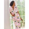 image:imageEkouaer Silk Satin Pajamas Set Women Short Sleeve Sleepwear Soft Button Down Loungewear Pjs SetPink Swan