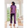 image:imageEkouaer Silk Satin Pajamas Set Women Short Sleeve Sleepwear Soft Button Down Loungewear Pjs SetPurple Wine
