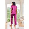 image:imageEkouaer Silk Satin Pajamas Set Women Short Sleeve Sleepwear Soft Button Down Loungewear Pjs SetRose Red