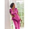 image:imageEkouaer Silk Satin Pajamas Set Women Short Sleeve Sleepwear Soft Button Down Loungewear Pjs SetRose Red