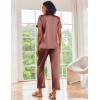 image:imageEkouaer Silk Satin Pajamas Set Women Short Sleeve Sleepwear Soft Button Down Loungewear Pjs SetSudan Brown