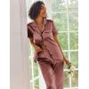 image:imageEkouaer Silk Satin Pajamas Set Women Short Sleeve Sleepwear Soft Button Down Loungewear Pjs SetSudan Brown
