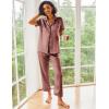 image:imageEkouaer Silk Satin Pajamas Set Women Short Sleeve Sleepwear Soft Button Down Loungewear Pjs SetSudan Brown