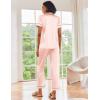 image:imageEkouaer Silk Satin Pajamas Set Women Short Sleeve Sleepwear Soft Button Down Loungewear Pjs SetVeiled Rose
