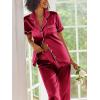 image:imageEkouaer Silk Satin Pajamas Set Women Short Sleeve Sleepwear Soft Button Down Loungewear Pjs SetWine Red