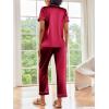 image:imageEkouaer Silk Satin Pajamas Set Women Short Sleeve Sleepwear Soft Button Down Loungewear Pjs SetWine Red