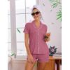 image:imageEkouaer Viscose from Bamboo Women Pajama Sets Button Up Cooling Pjs Short Sleeve Ruffle Sleepwear 2 Piece Lounge Shorts SetDark Pink