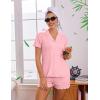 image:imageEkouaer Viscose from Bamboo Women Pajama Sets Button Up Cooling Pjs Short Sleeve Ruffle Sleepwear 2 Piece Lounge Shorts SetLight Pink
