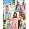 image:imageEkouaer Viscose from Bamboo Women Pajama Sets Button Up Cooling Pjs Short Sleeve Ruffle Sleepwear 2 Piece Lounge Shorts SetPink Stripe Teddy