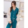 image:imageEkouaer Women Pajama Set Short Sleeve Button Down Pjs Soft Comfy Sleepwear Nightwear with Jogger PantsBlue Green