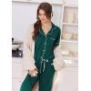 image:imageEkouaer Women Pajama Set Short Sleeve Button Down Pjs Soft Comfy Sleepwear Nightwear with Jogger PantsDark Green