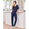image:imageEkouaer Women Pajama Set Short Sleeve Button Down Pjs Soft Comfy Sleepwear Nightwear with Jogger PantsNavy Blue