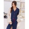 image:imageEkouaer Women Pajama Set Short Sleeve Button Down Pjs Soft Comfy Sleepwear Nightwear with Jogger PantsNavy Blue