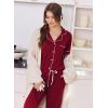 image:imageEkouaer Women Pajama Set Short Sleeve Button Down Pjs Soft Comfy Sleepwear Nightwear with Jogger PantsWine Red