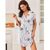 image:imageEkouaer Women V Neck Button Down NightgownWhite Blue Floral