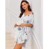 image:imageEkouaer Women V Neck Button Down NightgownWhite Blue Floral
