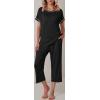 image:imageEkouaer Womens Capri Pajama Sets Print Short Sleeve Sleepwear Top and Capri Pants Soft Loungewear with PocketBlack