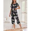 image:imageEkouaer Womens Capri Pajama Sets Print Short Sleeve Sleepwear Top and Capri Pants Soft Loungewear with PocketBlack Big Flowers