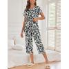 image:imageEkouaer Womens Capri Pajama Sets Print Short Sleeve Sleepwear Top and Capri Pants Soft Loungewear with PocketBlack Flowers