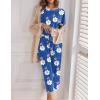 image:imageEkouaer Womens Capri Pajama Sets Print Short Sleeve Sleepwear Top and Capri Pants Soft Loungewear with PocketBlue Flower Leopard Print