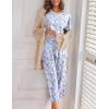 image:imageEkouaer Womens Capri Pajama Sets Print Short Sleeve Sleepwear Top and Capri Pants Soft Loungewear with PocketBlue Flowers