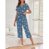 image:imageEkouaer Womens Capri Pajama Sets Print Short Sleeve Sleepwear Top and Capri Pants Soft Loungewear with PocketBlue Meteor