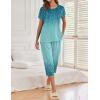 image:imageEkouaer Womens Capri Pajama Sets Print Short Sleeve Sleepwear Top and Capri Pants Soft Loungewear with PocketBlue Willow Branches