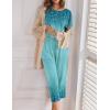image:imageEkouaer Womens Capri Pajama Sets Print Short Sleeve Sleepwear Top and Capri Pants Soft Loungewear with PocketBlue Willow Branches