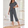 image:imageEkouaer Womens Capri Pajama Sets Print Short Sleeve Sleepwear Top and Capri Pants Soft Loungewear with PocketDark Grey