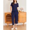 image:imageEkouaer Womens Capri Pajama Sets Print Short Sleeve Sleepwear Top and Capri Pants Soft Loungewear with PocketFashion Dark Blue