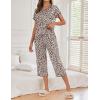 image:imageEkouaer Womens Capri Pajama Sets Print Short Sleeve Sleepwear Top and Capri Pants Soft Loungewear with PocketKhaki Leopard Print