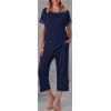 image:imageEkouaer Womens Capri Pajama Sets Print Short Sleeve Sleepwear Top and Capri Pants Soft Loungewear with PocketNavy Blue