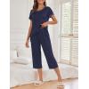 image:imageEkouaer Womens Capri Pajama Sets Print Short Sleeve Sleepwear Top and Capri Pants Soft Loungewear with PocketNavy Blue