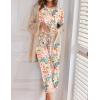 image:imageEkouaer Womens Capri Pajama Sets Print Short Sleeve Sleepwear Top and Capri Pants Soft Loungewear with PocketPink Flower and Bird Print