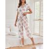 image:imageEkouaer Womens Capri Pajama Sets Print Short Sleeve Sleepwear Top and Capri Pants Soft Loungewear with PocketPink Flowers