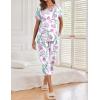 image:imageEkouaer Womens Capri Pajama Sets Print Short Sleeve Sleepwear Top and Capri Pants Soft Loungewear with PocketPurple Flower Branches
