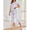 image:imageEkouaer Womens Capri Pajama Sets Print Short Sleeve Sleepwear Top and Capri Pants Soft Loungewear with PocketPurple Flower Branches