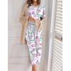 image:imageEkouaer Womens Capri Pajama Sets Print Short Sleeve Sleepwear Top and Capri Pants Soft Loungewear with PocketPurple Flower Branches