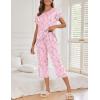 image:imageEkouaer Womens Capri Pajama Sets Print Short Sleeve Sleepwear Top and Capri Pants Soft Loungewear with PocketRoes Flowers